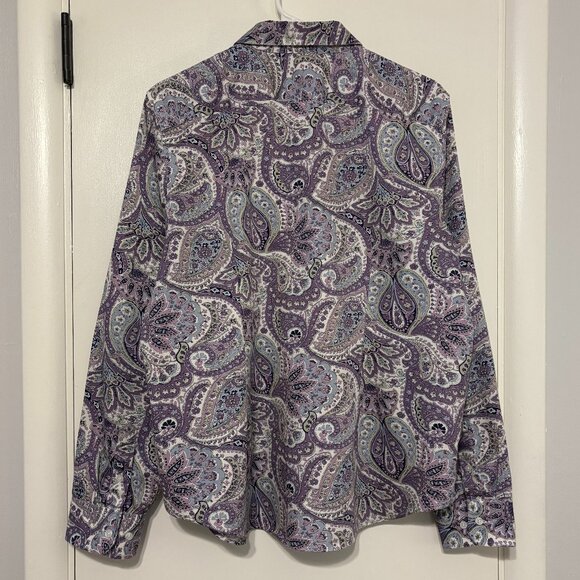 Ralph Lauren CHAPS Women's L/S Purple Paisley No Iron Button-Front Shirt Top XL - Picture 4 of 9